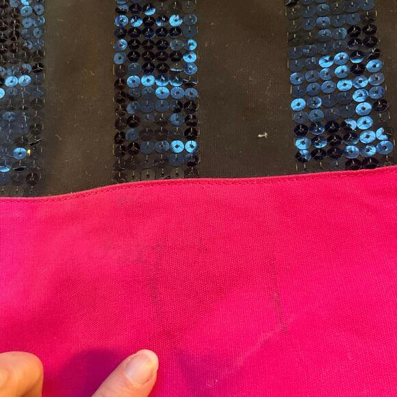 Victoria Secret Pink and Black Sequin Stripe Weekender Shoulder Tote Bag - Picture 8 of 9